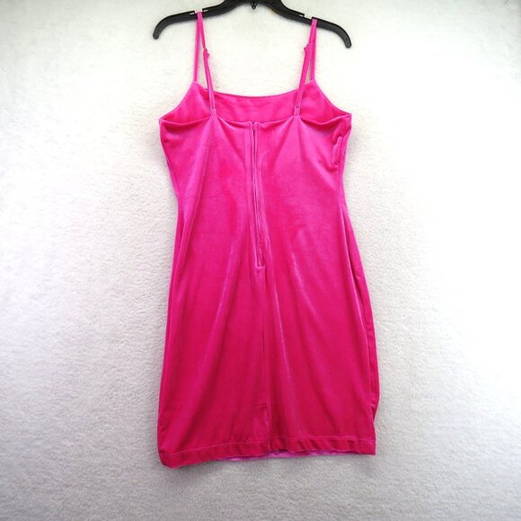 GB Dress Size Large Hot Pink Velvety Adjustable Spaghetti Strap Mini Bodycon New - Picture 3 of 10